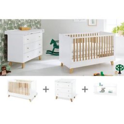 Pinolino® Babymöbel-Set Pan, (Spar-Set, 3-St., Kinderbett, Wickelkommode, Wandregal), breit, mit Kinderbett, Wickelkommode und Wandregal