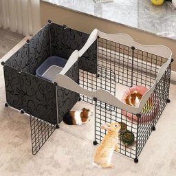 Faltbares Tiergehege für Hunde- und Katzenpark, 2 Fächer, 128 x75x57cm - Schwarz - Schwarz