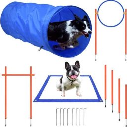Agility Ausrüstung für Hunde, Hindernisse Kombinationen mit Slalomstangen, Einstellbar Sprungring,
