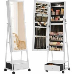 Schmuckschrank, Ganzkörperspiegel, Spiegelschrank, abschließbarer Schmuckorganizer mit Schublade,