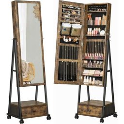 Schmuckschrank, Ganzkörperspiegel, Spiegelschrank, abschließbarer Schmuckorganizer mit Schublade,