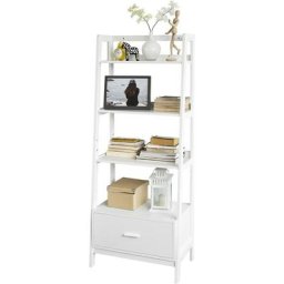 FRG116-W Leiterregal Bücherregal Standregal Badregal mit Ablagen und Schublade in weiß b 64cm