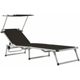 Klappliege mit Sonnenschutz Aluminium und Textiline Schwarz Vidaxl Schwarz