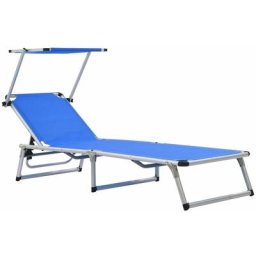 Klappliege mit Sonnenschutz Aluminium und Textiline Blau Vidaxl Blau