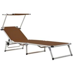Klappliege mit Sonnenschutz Aluminium und Textilene Braun Vidaxl Braun