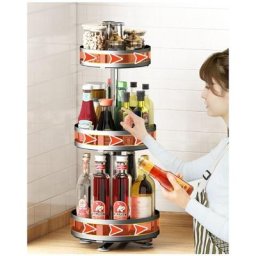 Dyhf - Gewürzregal Küchenregal drehbarer Gewürzhalter Organizer Gewürz-Ständer 3 Ebenen