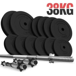 Hantelset - 38 kg Set, Langhantel (165 cm, ø 30 mm, Sternverschlüsse, bis 500 kg), 2 Kurzhanteln