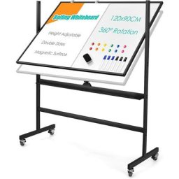 120x90cm Mobiles Whiteboard mit Staender & Flipchart, Hoehenverstellbares doppelseitiges Whiteboard