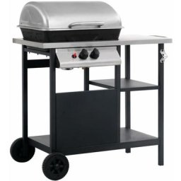 Gasgrill mit Beistelltisch auf 3 Ebenen Schwarz und Silbern Vidaxl Schwarz