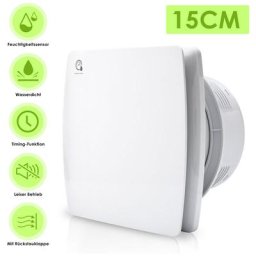 Badlüfter 150mm Ventilator Timer ce Feuchtesensor Rohrlüfter Mit Rückflussleitblech - Weiß - Swanew