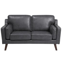 Sofa Grau Polsterbezug Lederoptik 2-Sitzer Retro Wohnzimmer