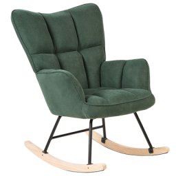 Schaukelsessel Smaragdgrün aus Stoff Gepolstert Armlehnen Schwarze Beine für Wohnzimmer Kinderzimmer Schlafzimmer Wohnbereich Modernes Design
