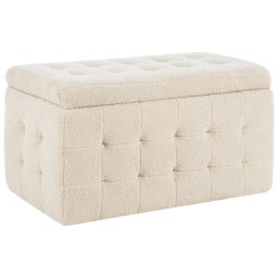 Hocker Beige Bouclé Rechteckig mit Stauraum Deckel Steppung Modern Sitzbank Bettbank Fußbank Fußhocker Schemel Schlafzimmer Wohnzimmer Flur