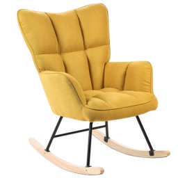 Schaukelsessel Gelb aus Stoff Gepolstert mit Armlehnen Schwarze Beine für Wohnzimmer Kinderzimmer Schlafzimmer Wohnbereich Modernes Design