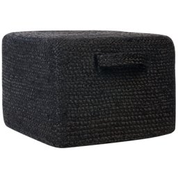 Pouf Schwarz aus Jute 45 x 45 x 30 cm Quadratisch Geflochten Boho Sitzhocker Fußhocker für Wohnzimmer Kinderzimmer Flur