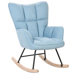 Schaukelsessel Hellblau aus Stoff Gepolstert mit Armlehnen Schwarze Beine für Wohnzimmer Kinderzimmer Schlafzimmer Wohnbereich Modernes Design