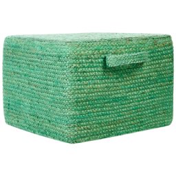 Pouf Grün aus Jute 45 x 45 x 30 cm Quadratisch Geflochten Boho Sitzhocker Fußhocker für Wohnzimmer Kinderzimmer Flur