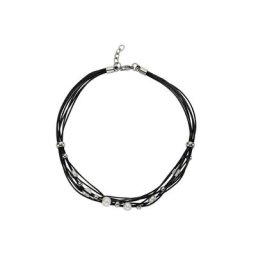 Zeeme Collierkettchen Leder schwarz Stahlkugeln und Perle