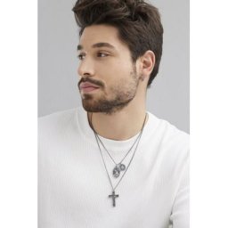 CAÏ Kette mit Anhänger 925/- Sterling Silber matt-oxidiert Kreuz (Set, 2-tlg)