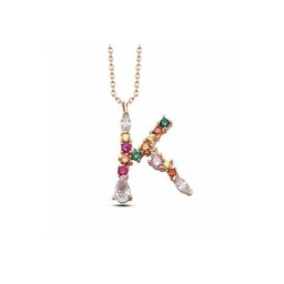 dKeniz Kette mit Anhänger 925/- Sterling Silber rosèvergoldet Buchstabenkette mit K