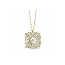 dKeniz Kette mit Anhänger 925/- Sterling Silber vergoldet karree Perle