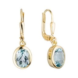 JOBO Paar Ohrhänger, oval 333 Gold mit Blautopas