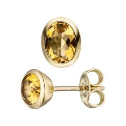 JOBO Paar Ohrstecker, oval 585 Gold mit Citrin