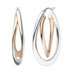 JOBO Paar Creolen, oval 925 Silber bicolor vergoldet