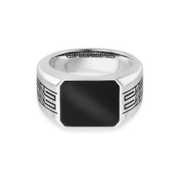 CAÏ Fingerring 925/- Sterling Silber rhodiniert oxidiert Onyx