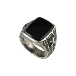 CAÏ Fingerring 925/- Sterling Silber matt oxidiert Onyx