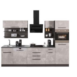 HELD MÖBEL Küchenzeile Tulsa, mit E-Geräten, Breite 290 cm, schwarze Metallgriffe, MDF Fronten