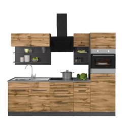 HELD MÖBEL Küchenzeile Tulsa, mit E-Geräten, Breite 270 cm, schwarze Metallgriffe, MDF Fronten