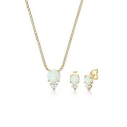 Elli Schmuckset Geo Zirkonia Synthetischer Opal Trend 925 Silber