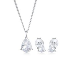 Elli Schmuckset Kette Ohrstecker Tropfen Zirkonia Set 925 Silber