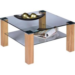 PRO Line Couchtisch, mit Glasplatte, Ablageboden aus Glas, Gestell aus Holz, quadratisch