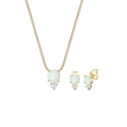 Elli Elli Schmuckset Geo Zirkonia Synthetischer Opal Trend 925 Silber Schmuck-Set Damen
