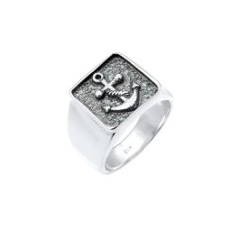 KUZZOI KUZZOI Ring Herren Siegelring Anker Basic Oxidiert 925 Silber Ringe