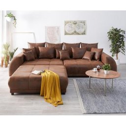 DELIFE Big-Sofa Violetta 310x135 Braun Antik Optik Hocker Kissen, Big Sofas