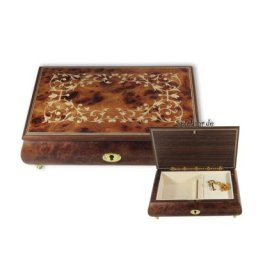 Schmuck-Schatulle Spieluhr Intarsien Motiv: Arabesque-Ranken, 30 Töne Melodie wählbar (Spieldose)