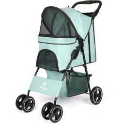Pet Hundewagen, 4-Rad faltbarer Haustier Kinderwagen Mit Aufbewahrungskorb und Becherhalter,