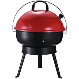 Kugelgrill Holzkohlegril Windschutz Dreibeinfuß Camping Picknick tragbar Metall Schwarz+Rot Ø36,5 x