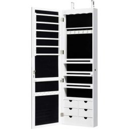 Schmuckschrank mit led Beleuchtung, Schmuckregal mit Ganzkoerperspiegel, haengend fuer Tuer und
