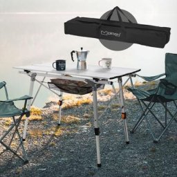 Campingtisch faltbar, 90x51,5 cm, Silber, aus Aluminium, Klapptisch höhenverstellbar 46-66,5 cm,
