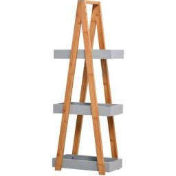 Badregal, 3 Ebenen Treppenregal, Leiterregal, Badezimmer, Bambus, Grau, 30 x 18 x 81 cm