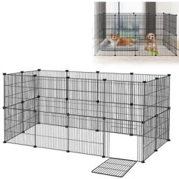 142x72x72cm Freigehege Kaninchen Haustier Laufstall aus Metall 24tlg Gittergehege mit Tür