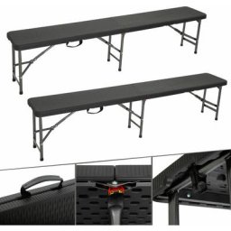 AREBOS 2x Klappbank Bierzeltbank Rattan Optik Gartenbank Campingbank Klappbar - Schwarz