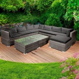 Gartenmöbel Lounge Sofa Couch Set Pleasure Grau Poly-Rattan für 7 Personen - Brast