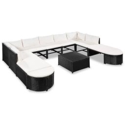 12-tlg. Garten-Lounge-Set mit Auflagen Poly Rattan Schwarz Vidaxl Schwarz