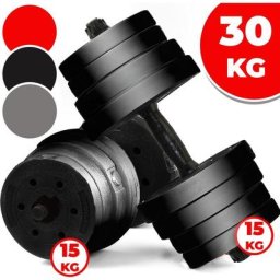 Kurzhantelset – 30 kg, 16 Gewichte, 2 Hantelstangen 24mm, aus Kunststoff, gerändelt,