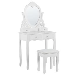 Schminktisch Weiß MDF-Platte mit Holzbeinen Herz-Spiegel 4 Schubladen Hocker Glamour für Erwachsene Schlafzimmer Garderobe Jugendzimmer
